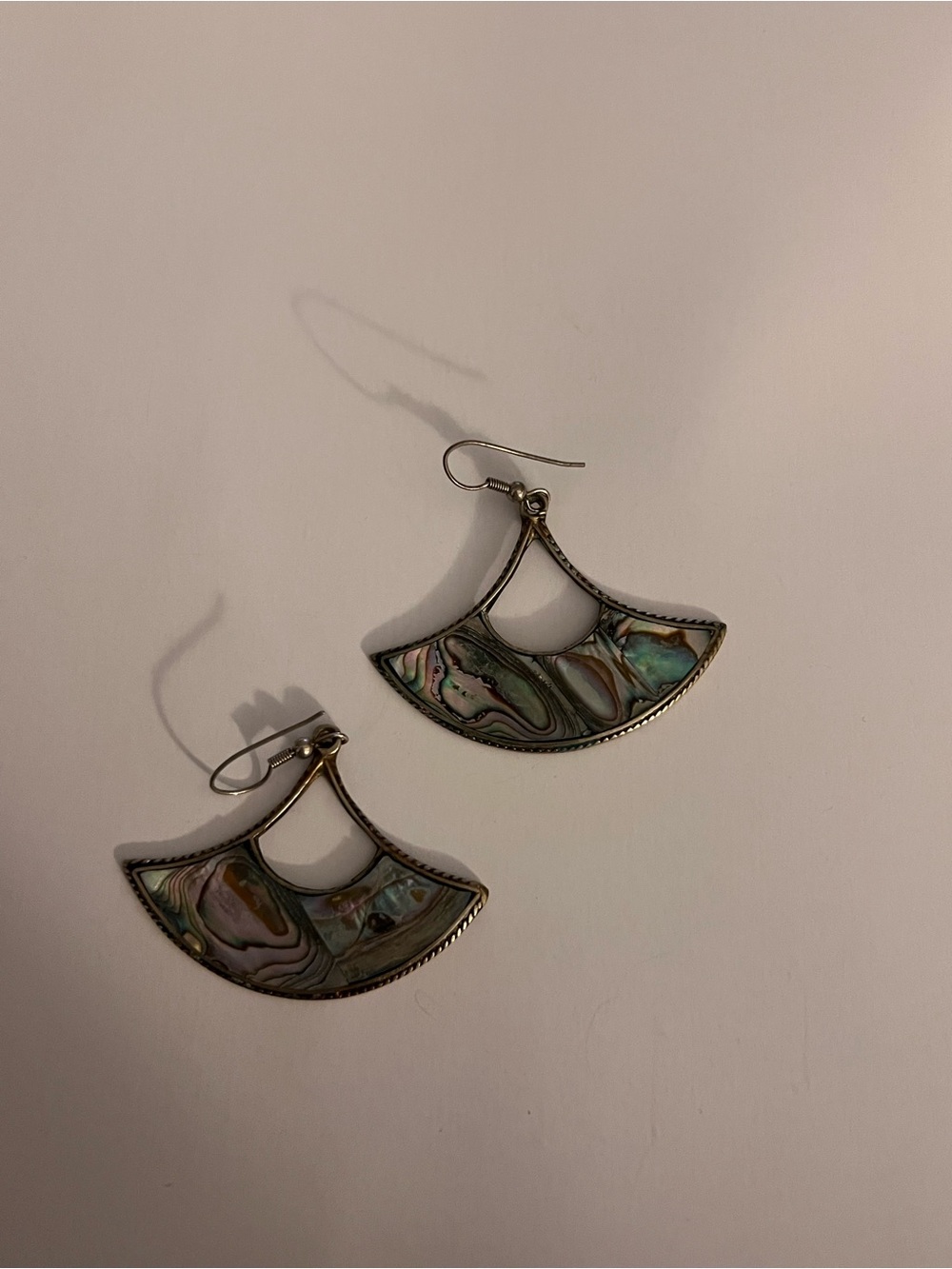 Mexico alpaca Iridescent Abalone Fan Drop Earrings in Silver-Tone